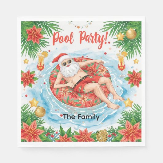 Weihnachtspoolparty mit dem Weihnachtsmann Serviette (Vorderseite)