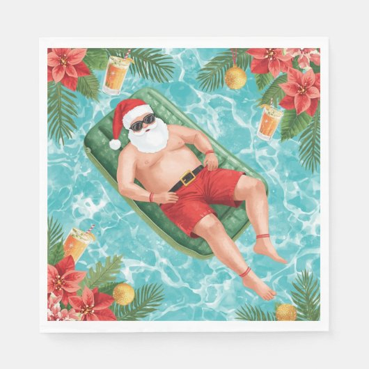 Weihnachtspoolparty mit dem Weihnachtsmann Serviette (Vorderseite)