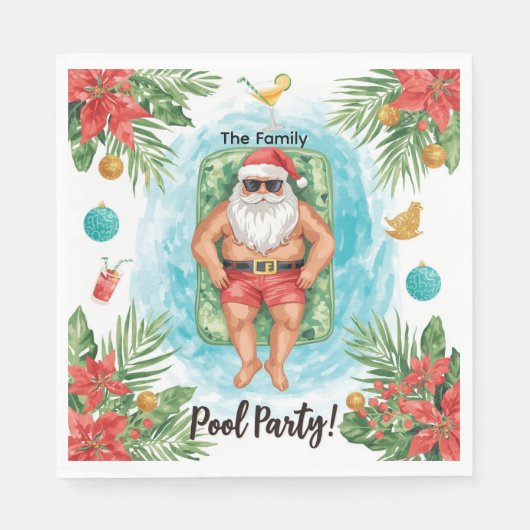 Weihnachtspoolparty mit dem Weihnachtsmann Serviette (Vorderseite)
