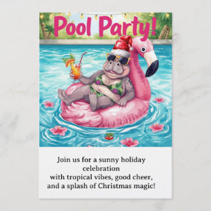 Weihnachtspoolparty Süßes Nilpferd auf Flamingo-S Einladung