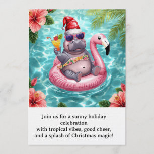 Weihnachtspoolparty Süßes Nilpferd auf Flamingo-S Einladung