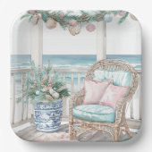 Weihnachtsportszene an der Küste Papierplatte Pappteller (Vorderseite)