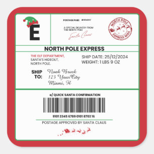 Weihnachtspost von Santa North Pole Lieferung, Quadratischer Aufkleber