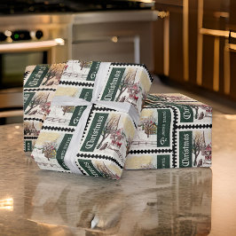 Weihnachtspostalische Briefmarke Vintag Geschenkpapier