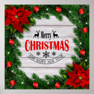 Weihnachtsposter mit Ästen und Dekoration