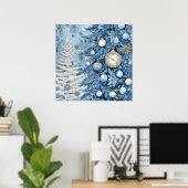 Weihnachtsposter mit blauen Ephemera Poster (Heimbüro)