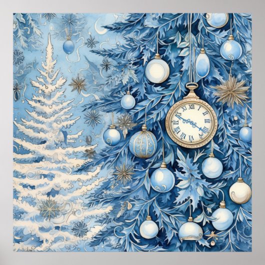 Weihnachtsposter mit blauen Ephemera Poster (Vorne)