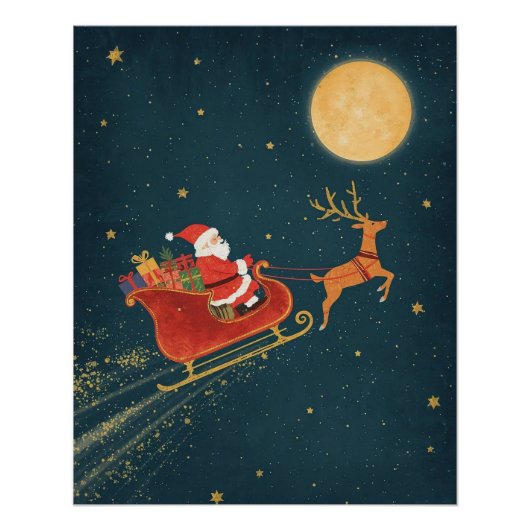 Weihnachtsposter mit Santas Schlitten Poster (Vorderseite)