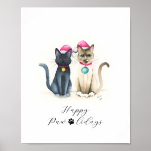Weihnachtsposter mit Wasserfarben-Katzen Poster