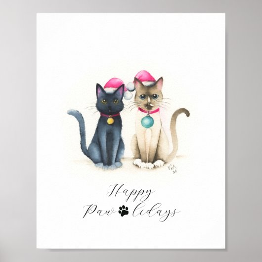 Weihnachtsposter mit Wasserfarben-Katzen Poster (Vorne)