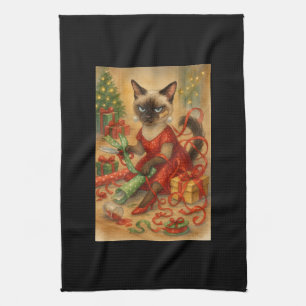 Weihnachtsposter Siamese Katze Feiertage Zuhause  Geschirrtuch