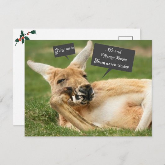 Weihnachtspostkarte aus Australien; Känguru Postkarte (Vorne/Hinten)