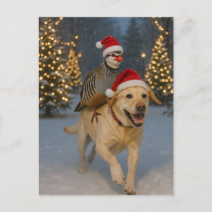 Weihnachtspostkarte mit gelbem Labrador und Rebhuh Postkarte