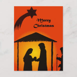 Weihnachtspostkarte mit Krippe-Silhouette Postkarte