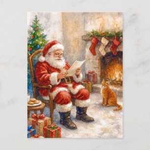 Weihnachtspostkarte mit Santa Claus am gemütlichen Feiertagspostkarte