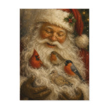 Weihnachtspostkarte mit Santa und Vögeln
