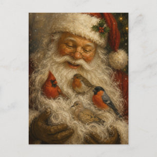 Weihnachtspostkarte mit Santa und Vögeln Postkarte