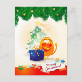 Weihnachtspostkarte mit süßem Kätzchen Feiertagspostkarte