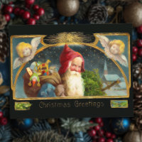 Weihnachtspostkarte mit Vintage-Santa und Engeln
