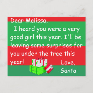 Weihnachtspostkarte vom Weihnachtsmann zum Kind Feiertagspostkarte