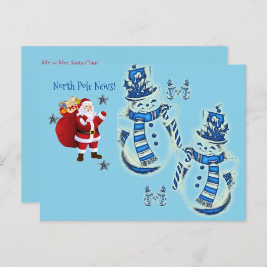 Weihnachtspostkarten Nordpol Schneemann Postkarte (Vorne/Hinten)