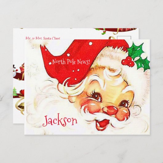 Weihnachtspostkarten Nordpol Vintag Santa Postkarte (Vorne/Hinten)