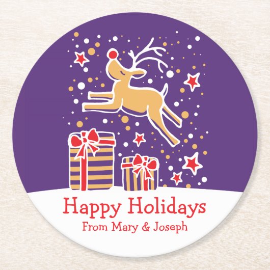 Weihnachtspranzierende Rentiere lila Untersetzer (Vorderseite)