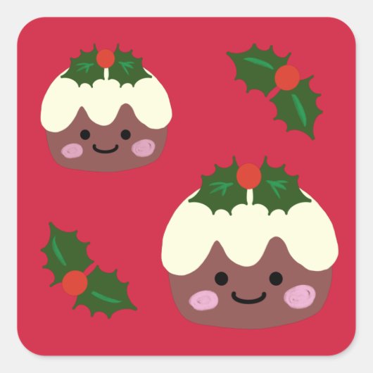 Weihnachtspudding 2 quadratischer aufkleber (Vorderseite)