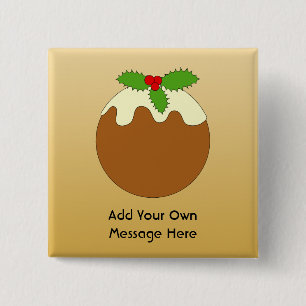 Weihnachtspudding. Goldfarbhintergrund Button