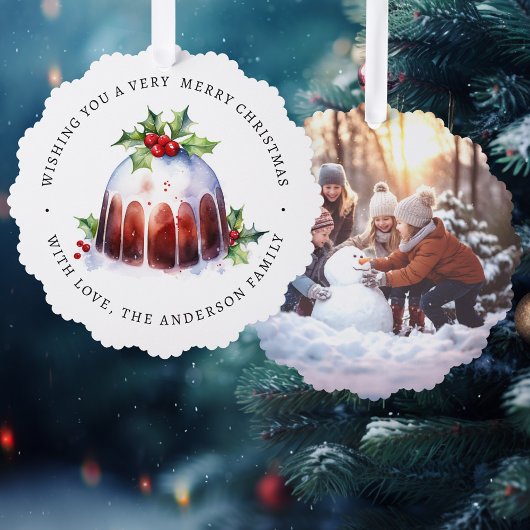 Weihnachtspudding Heilige Beeren Aquarell Foto Ornament Karte