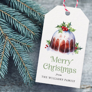 Weihnachtspudding Heilige Beeren Aquarell Geschenkanhänger