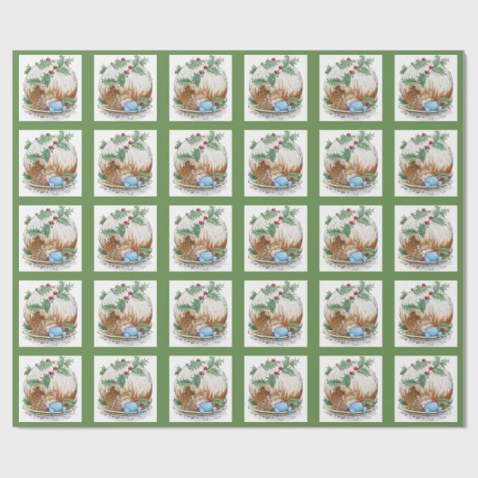 Weihnachtspudding Snoozing Maus Geschenkpapier (Flach)