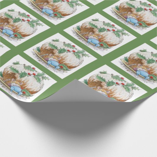 Weihnachtspudding Snoozing Maus Geschenkpapier (Ecke)