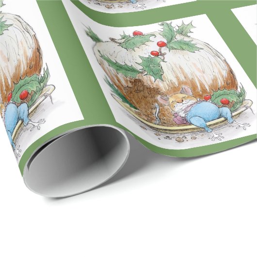 Weihnachtspudding Snoozing Maus Geschenkpapier (Rolleneckpunkt)