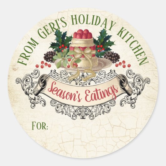 Weihnachtspudding wird von personalisierten überno runder aufkleber (Vorderseite)