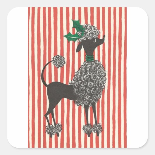 Weihnachtspudel Quadratischer Aufkleber (Vorderseite)