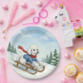 Weihnachtspudel-Schlittenfahren, Pappteller (Party)