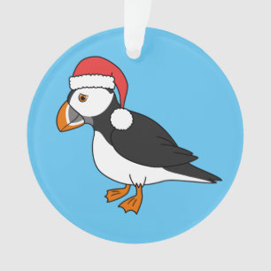 WeihnachtsPuffin mit roter Weihnachtsmannmütze Ornament