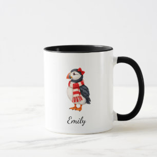 Weihnachtspuffin-Paar Mrs Design Schwarz Tasse
