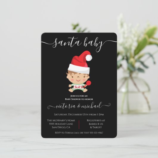 Weihnachtspulli Baby Dusche Einladung (Stehend Vorderseite)