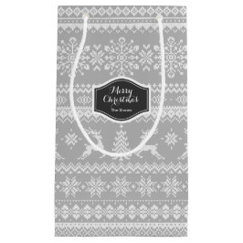 Weihnachtspulli, graue, schimmernde isle-Muster, M Kleine Geschenktüte