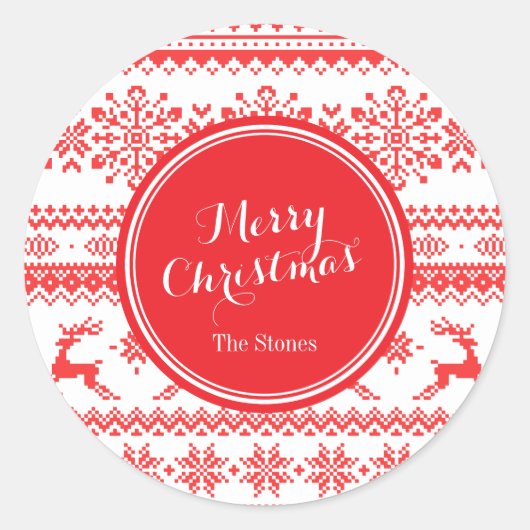 Weihnachtspulli, Rotlichtisenmuster Runder Aufkleber (Vorderseite)