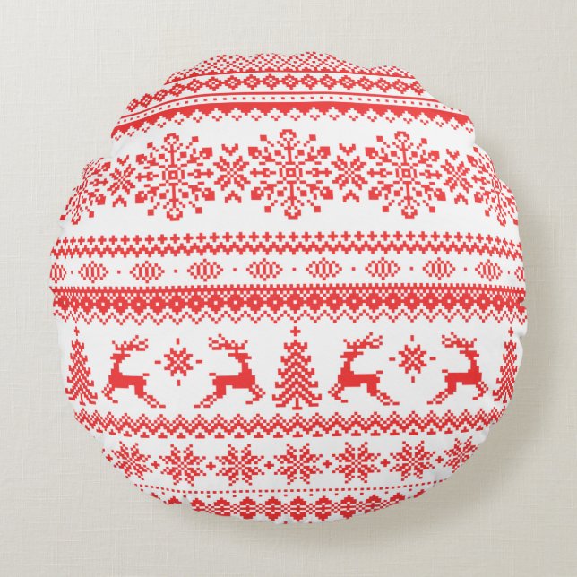 Weihnachtspulli, Rotlichtisenmuster Rundes Kissen (Vorderseite)
