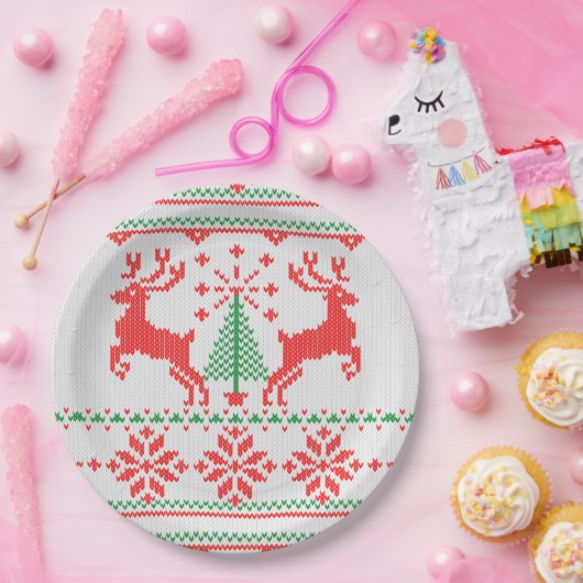 Weihnachtspullover-Art-strickendes Muster Pappteller (Party)