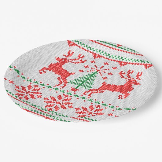 Weihnachtspullover-Art-strickendes Muster Pappteller (Schrägansicht)