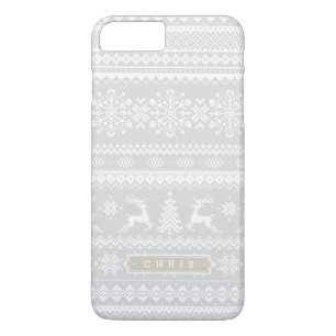 Weihnachtspullover grau Fair-Isle-Muster Monogramm iPhone 8 Plus/7 Plus Hülle