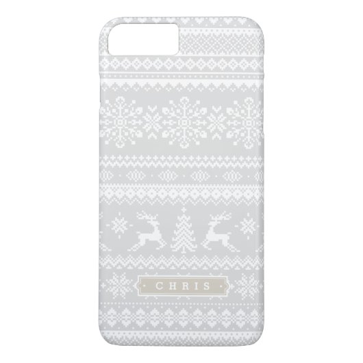 Weihnachtspullover grau Fair-Isle-Muster Monogramm Case-Mate iPhone Hülle (Rückseite)