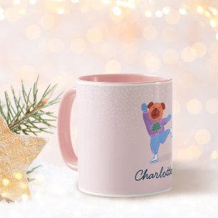 Weihnachtspullover-Hund Eislaufen Name Tasse