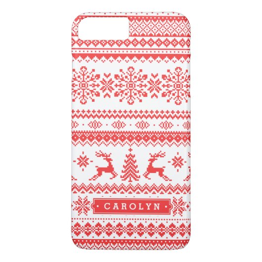 Weihnachtspullover rot Fair-Isle-Muster Monogramm Case-Mate iPhone Hülle (Rückseite)
