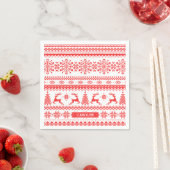 Weihnachtspullover rot Fair-Isle-Muster Monogramm Serviette (Beispiel)